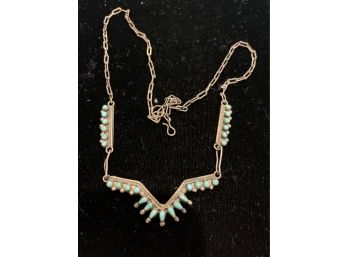 Vintage Zuni Petite Point Sterling Turquoise Necklace