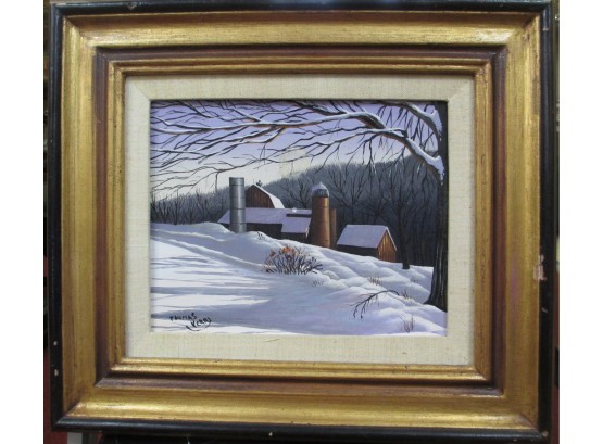 Oil Painting On Canvas By Long Island Artist Thomas Kerry Snow Covered Barn Landscape