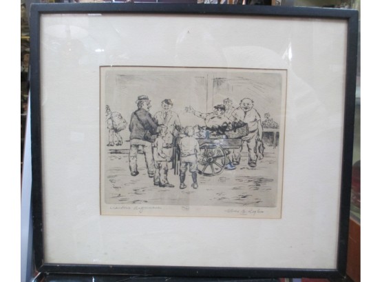 WPA Style Etching Signed Elias B. Rogers Titled Venders Arguments Ed/45