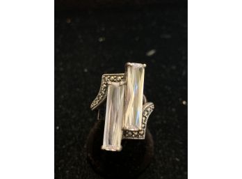 Deco Design Sterling Crystal And Marcasite Ring