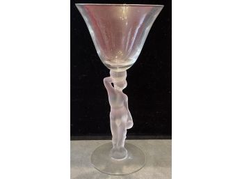Lalique Style Frosted Figural Nude Stem Goblet Glass
