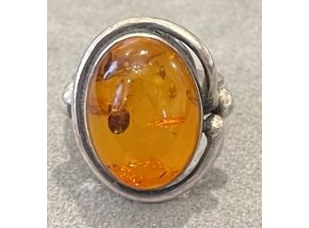 Lovely Amber Ring Set In Sterling Silver Size 6.5