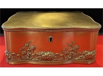 Art Nouveau Middletown Plate Company Brass Dresser Box With Repousse Flowers