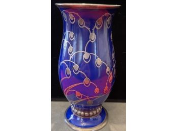 Beautiful Hutschenreuther Germany Silver Overlay Cobalt Vase