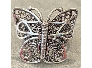 Delightful Sterling Silver Filigree Butterfly Ring Size 8
