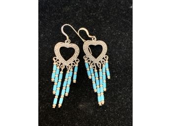 Sterling Silver Turquoise Heart Hanging Earrings