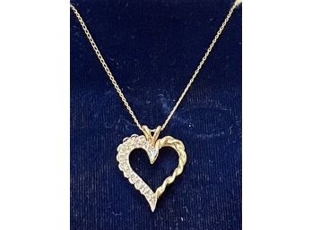 Stunning 14k Yellow Gold & Diamond Heart Pendant On 16' Gold Chain