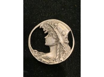 Lovely Sterling Silver Nouveau Lady Pin Pendant