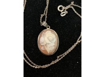 Vintage Sterling Silver Rose Shell Cameo Pendant