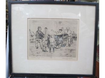 WPA Style Etching Signed Elias B. Rogers Titled Venders Arguments Ed/45