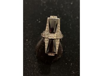 Vintage Art Deco Sterling Marcasite Onyx Ring