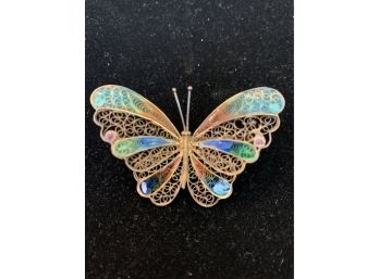 Vintage Sterling Enamel Butterfly Brooch Pin Large