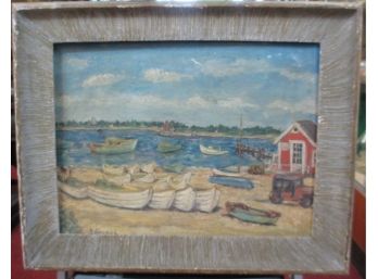 Oil Painting Coastal Beach Landscape Signed N Herbst (Nellie) 1956