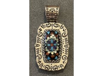 Beautiful Carolyn Pollack Native American Mosaic Gemstone Pendant