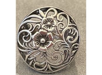 Elegant Art Nouveau Style Floral Sterling Silver Ring Size 8.5