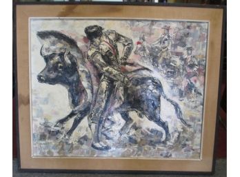 Epifanio Ortega (20th Century) Mexico, Toreador And Bull Bullfighting Painting