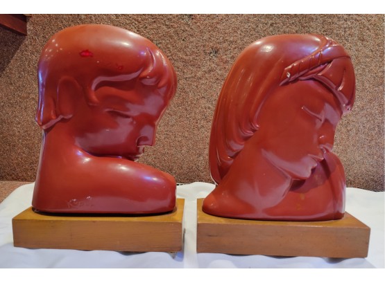 Pair Of Art Deco Figural Composite Busts Man & Woman Kupur