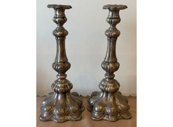 Pair Of Russian 84 Silver Candlesticks