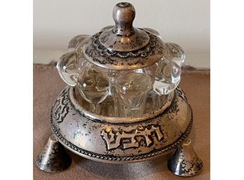 Sterling Silver And Crystal Judaica Inkwell