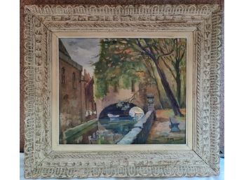 Raphael Pricert (1903 - 1967) France, Landscape Oil On Canvas Painting Bruges, Belgium And