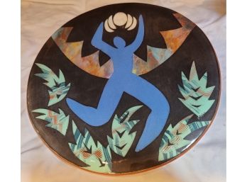 Contemporary Pottery Plate Signed Carlson With Matisse Like Imagery