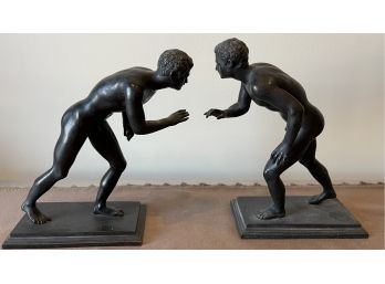 Pair Of 19th Century Grand Tour Bronzes Nude Men Running