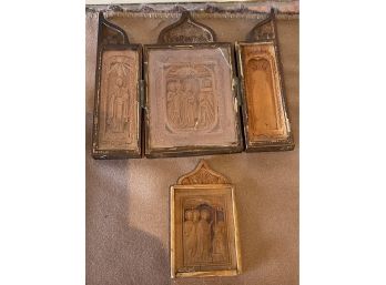2 Antique Greek Or Russian Carved Wood Icons