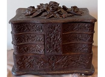 Antique Black Forest Jewelry Box With Flowers