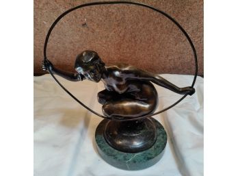 After Affortunato (Fortunato) Gory (1895 - 1925) France, Italy, Deco Nude Female Bronze With Hoop
