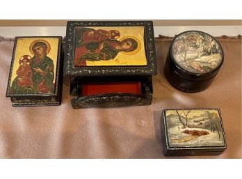 Group Of 4 Russian Laqueur Boxes