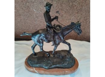 After Charles Marion Russell (1864 - 1926) Montana, California, Missouri, Bronze Cowboy On Horse.