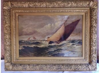 Ships Oil Painting In An Ornate Frame Signed H. Shields Possibly Henry Shields
