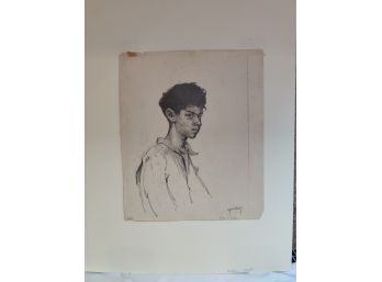 Alfred Heber Hutty (1877 - 1954) Portrait Drawing Of An African American Young Man