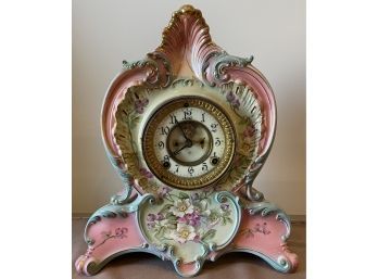Royal Bonn Porcelain Case Mantle Clock La Fleur