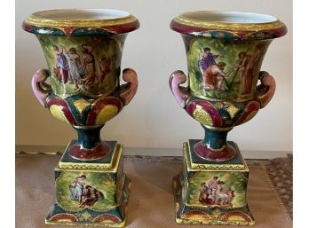 Pair Royal Vienna Style Handled Urns
