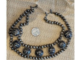 Vintage Mexican Sterling Silver Beaded Choker Necklace