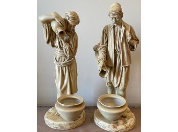 Pair Of Royal Worcester Figurines Man And Woman With Water Jugs Signed Hadley