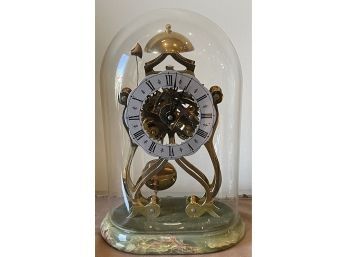French Thwaites And Reed Skeleton Clock With Green Onyx Base