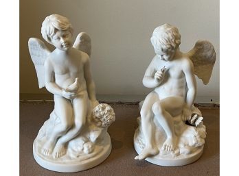 Pair Of Boehm Bisque Figural Cherubs