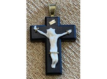 Ebony Cross With 18k Gold Bale And Ties