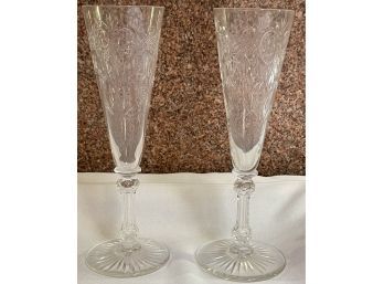 Set Of 12 Baccarat Etched Glass Champagne Glass