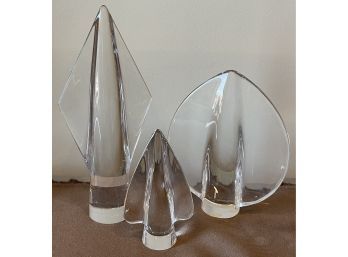 Set Of 3 Baccarat Glass Crystal Spade Arrow Head Ornament Paper Weight - France.