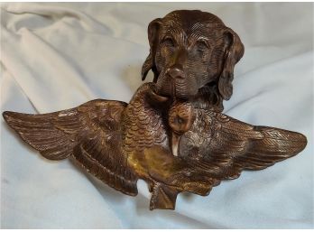 Bronze Dog With Goose In Mouth Ink Well