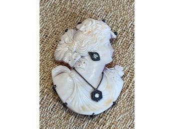 Gorgeous Antique Cameo With Diamond Brooch