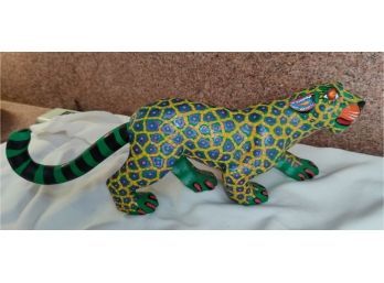 Efrain Fuentes Wood Carved  Mexico Hand Painted Jaguar