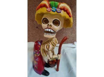 Efrain Fuentes Y Silvia Highly Stylized Skeleton Icon Hand Painted Wood Carving