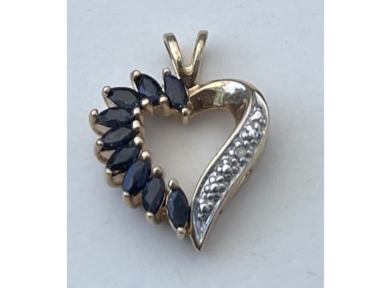 Gorgeous Gilt Sterling Silver Sapphire And Diamond Heart Shaped Pendant