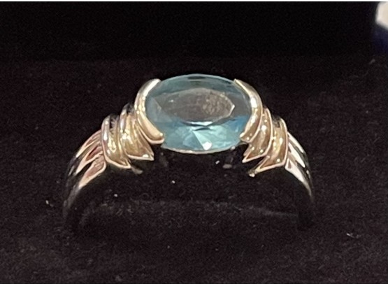 Precious Sterling Silver And Blue Topaz Ring Size 10