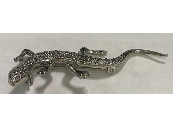 Vintage Sterling Silver & Marcasite Lizard Brooch
