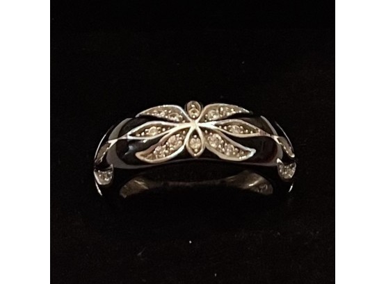 Gorgeous Sterling Silver Enamel Ring Garnished With Crystals Size 7